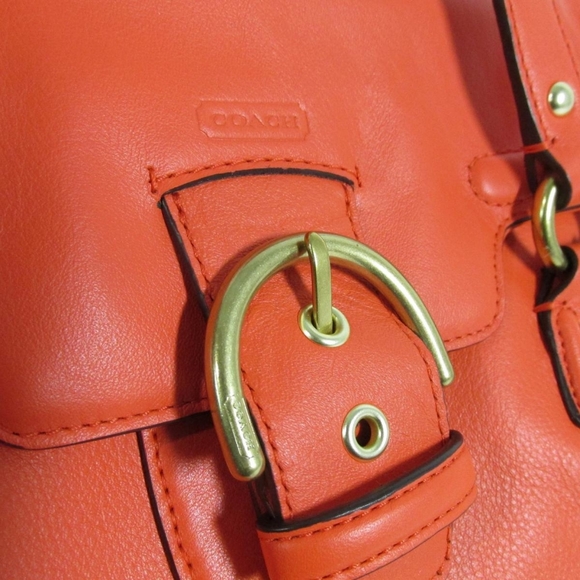COACH Campbell Eva Orange Leather Large Flap Shoulder Bag Purse Dust Bag - Picture 4 of 15